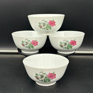Vintage Porcelain Rose Floral Rice Grain Soup Nesting Bowls Set of 4